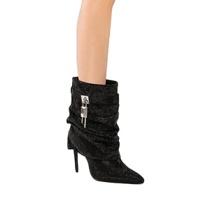 Bottines à talon aiguille souples pour femme, à bout pointu, avec breloque, <span class=keywords><strong>en</strong></span> satin léopard pailleté, rehaussantes - Product Image 3