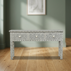 Mesa de Centro de Diseño Único, Moderna y Ecológica con Incrustaciones de Hueso, Cajones Hechos a Mano, Almacenamiento para Dormitorio o Sala de Estar, Marco de Madera, Portátil - Product Image 1