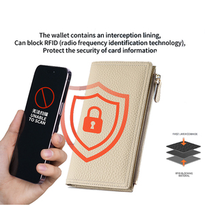 <span class=keywords><strong>Portafoglio</strong></span> da donna in vera pelle di mucca Beige ciottolo con cerniera RFID <span class=keywords><strong>portafoglio</strong></span> portamonete portamonete portamonete con <span class=keywords><strong>pochette</strong></span> per donna - Product Image 6