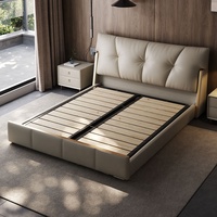 Lit plateforme moderne de luxe en cuir capitonné, taille King, avec tête de lit rembourrée douce