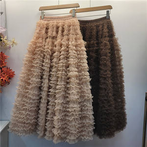 2025 automne hiver nouveau Design multicouche en mousseline de soie a-ligne gâteau jupe demi-longueur jupes décontractées pour les femmes - Product Image 1