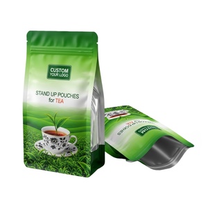 Custom Printed Resealable Aluminum Foil Flat Bottom Stand Up Zipper <b>Pouch</b> with Valve for Tea Coffee Bean Packaging Wholesale - Product Image 1