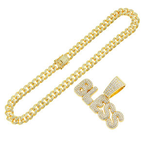 Collier BLESS Catena Cubana D'oro avec collier en alliage de zinc avec <span class=keywords><strong>strass</strong></span> Hip Hop et lettre BLESS - Product Image 5
