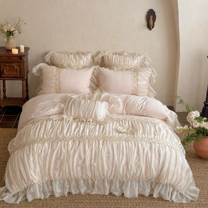 Ensemble de literie en quatre pièces en dentelle française entièrement mate en polaire pour bébé, draps, taies d'oreiller, ensembles de housses de <span class=keywords><strong>couette</strong></span> - Product Image 1