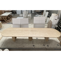 Newstar Vente en gros Villa Design moderne Table de salle à manger de style nordique Longue table à manger ovale en pierre beige travertin pour 12 places