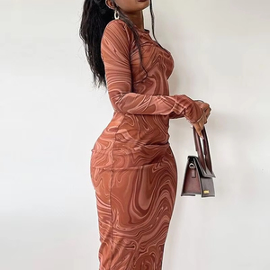 Ventes directes d'usine <span class=keywords><strong>Femme</strong></span> Nouvelle <span class=keywords><strong>robe</strong></span> à manches longues Imprimé Col rond Slim <span class=keywords><strong>Robe</strong></span> <span class=keywords><strong>mi</strong></span>-<span class=keywords><strong>longue</strong></span> - Product Image 1