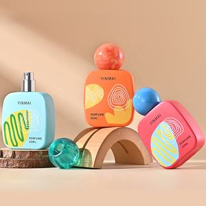 Пользовательские этикетки логотип на заказ Красочные 50 мл Духи Спрей Роскошный пустой стеклянный оранжевый флакон для парфюма 50 мл с шариковой крышкой - Product Image 3