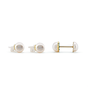Pearl <b>Earrings</b> 316L Stainless Steel PVD Gold Plating Sustainable Resistant <b>Studs</b> With Green Enamel Design - Product Image 2