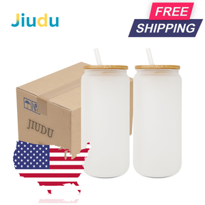 New Arrival 16oz Straight Clear Frosted Sublimation Glass <strong>Tumbler</strong> Beer Can <strong>Mason</strong> <strong>Jar</strong> with Bamboo Lid Straw Product Category for - Product Image 4