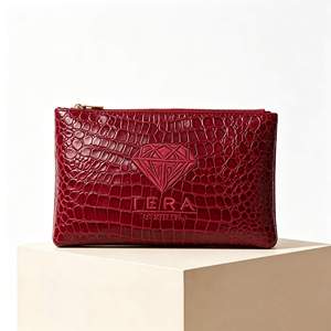 High Quality Red Crocodile Leather Cosmetic Bags Embroidery Logo Travel Zipper Pouch Crocodile Embossed <b>Makeup</b> Pouch for Outdoor - Product Image 4
