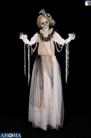 AROMA 63" Squelette de mariée animatronique Halloween avec yeux clignotants, son et bras mobiles pour maison hantée et fête cosplay