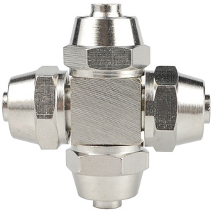 Pneumatic Four Way <b>Quick</b> Connect Fitting PZA4 6 8 10 12 Nickel Plated Copper Cross Lock Nut Air Hose <b>Connector</b> - Product Image 3