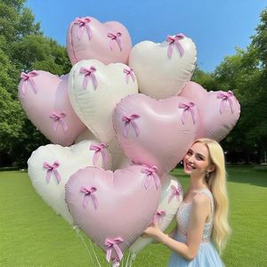 Globo de Aluminio en Forma de Corazón Rosa y Blanco al por Mayor con Lazo Rosa para Decoración de San Valentín, Bodas, Cumpleaños, Baby Shower y Aniversarios - Product Image 2