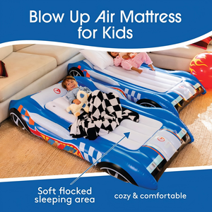 Blue Race Car Shaped Kids <b>Inflatable</b> Travel Bed for Toddlers Camping Home Hotel - Product Image 2
