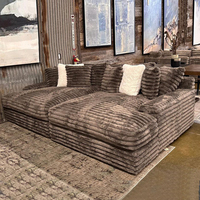 Sofá Seccional Modular de Pana Gruesa a Rayas, Conjunto de Sofá Cama Grande de Tela para Sala de Estar