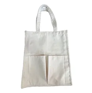 hot sale natural cotton canvas tote bags with front pocket with custom logo printing