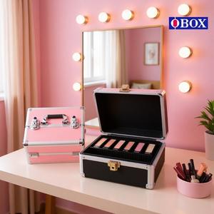 Maleta de Maquillaje Profesional OBOX con Ruedas, Color Rosa y Negro, 4 Ruedas con Bloqueo, Caja de Almacenamiento para Salón, Fácil de Mover, Ruedas Giratorias - Product Image 2