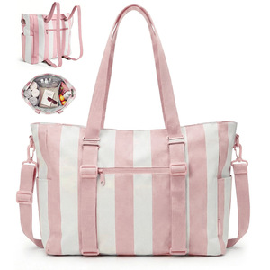 Bolsa de Playa Personalizada con Logotipo, Gran Capacidad, Estilo Minimalista a Rayas, Bolsa de Viaje de Fin de Semana, Bolso Multifuncional - Product Image 6