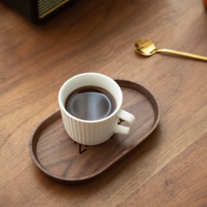 Khay trà cà phê gỗ óc chó nhỏ, kiểu dáng thanh lịch, in logo tùy chỉnh, hình oval, dùng trang trí nhà cửa - Product Image 4