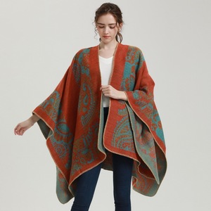 130X150cm mujeres Navidad alce copo de nieve Floral bufanda chal moda grueso cálido doble cara tejido chal Split Cape - Product Image 6