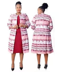 Vêtements pour femmes en gros : Robe populaire à rayures colorées, ensemble deux pièces grande taille pour femmes africaines, manteau long d'usine - Product Image 3