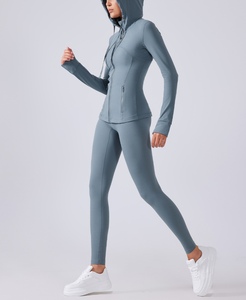 Women's <b>Yoga</b> 2-Piece Set Solid for Breathable Long Sleeve Drawstring Hoodie <b>Jacket</b> + Pants for Running Sports - Product Image 2