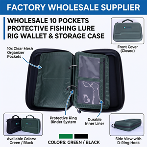 Custom Hard EVA Shockproof Fishing Tackle Organizer Case, 10 Removable Clear Pockets Fishing Rig Wallet For Lures Leaders - Product Image 1