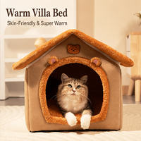 Lit chat forme maison polaire peluche lavable chaud nid de sommeil garnissage eponge haute resilience petits chats chiens