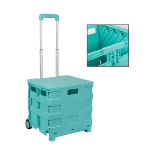 Hand-Pulling Adjustable Folding Portable Plastic Trolley Shopping Cart With Lid Cover