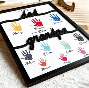 Cadeau pour la fête des pères, fleur du mois de naissance personnalisée, en bois, « Premier papa maintenant grand-père » avec le nom des enfants - Product Image 1