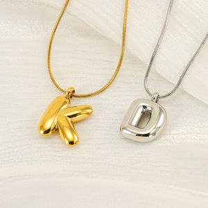 Zogxin Bubble Letter Pendant Necklace 18K Gold Plated Stainless Steel Alphabet Jewelry Daily Wear Gift for Women Men - Product Image 3