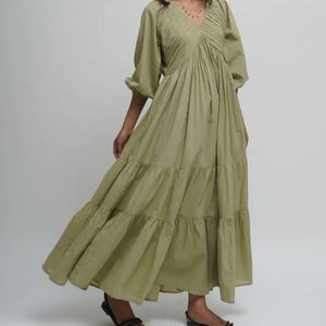 Vestido Casual de Verano para Mujer, Elegante, Cuello en V, Largo Maxi, 100% Lino Ecológico, Cintura Tejida, Oferta, Algodón - Product Image 1