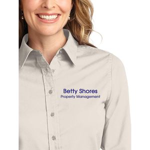 Camisa de manga larga con botones para mujer, bordado personalizado, ropa de oficina, fácil cuidado, mezcla de poliéster - Product Image 2