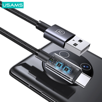 USAMS kabel Data USB Tipe c, 3A pengisian daya Cepat 1.2m 2m aluminium Alloy untuk Samsung