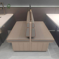Dessus de table en marbre carré super blanc avec mobilier de restaurant à surface brillante-Ensemble de cabines en cuir