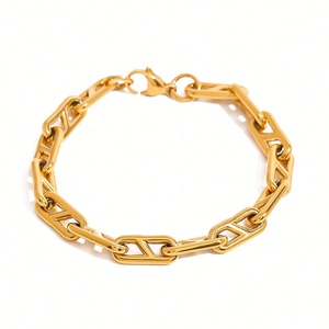 Bracelet chaîne à maillons épais unisexe en acier inoxydable plaqué or anti-ternissement, fait main, tendance, vente en gros de bijoux personnalisés, cadeau - Product Image 1