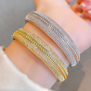 Fashionable Zirconium <b>Bangle</b> Geometric Design Micro Insert Women's Jewelry Gift Gold <b>Silver</b> <b>Bracelet</b> Zinc Alloy - Product Image 4