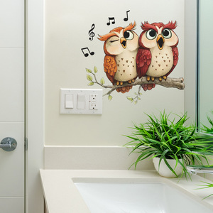 Autocollants muraux en PVC avec motif de hibou chantant de dessin animé mignon, pour les chambres <span class=keywords><strong>d</strong></span>'enfants, les salles de bain - Product Image 3