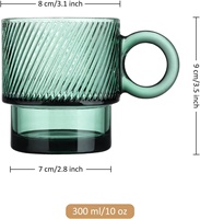 Tasse à thé en verre empilable vert émeraude au design original, 300 ml, design vintage en sergé