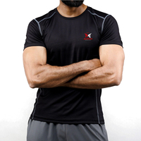 Kaos Gym Pria Custom Tim Olahraga Atasan Ringan Bernapas Pakaian Latihan Lari Lengan Pendek Slim Fit O-Neck Rajut