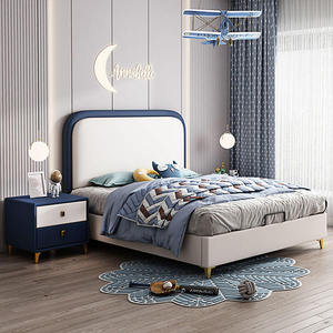 Hiện Đại Nền Tảng Giường Với Cong Đầu Giường Trẻ Em Của PU Da Mềm Gỗ Trẻ Em Khung Giường Da Tổng Hợp Bọc Giường - Product Image 5