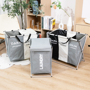 Panier à linge 3 sections 160L couvertures à linge sale trieur pliable maison <span class=keywords><strong>Landry</strong></span> roues panier à linge panier sac poubelle - Product Image 4