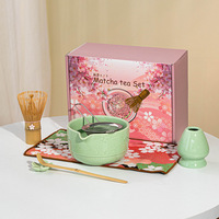Ensemble de thé Matcha japonais exclusif transfrontalier de 7 pièces avec bec verseur en céramique rose fleur de cerisier pour cérémonie du thé
