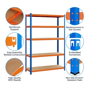 Étagère de rangement métallique sans boulons à assemblage rapide, robuste et résistante à l'usure, avec rivets, organisateur polyvalent à forte capacité de charge, avec niveaux en MDF - Product Image 5
