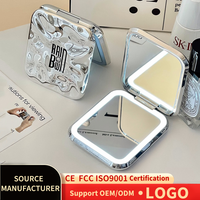 Portable LED Makeup Mirror, Double-sided Folding Handheld Mirror, Suitable for Student Dormitory Travel