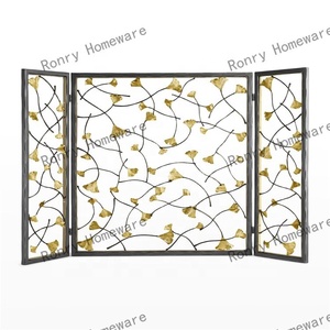 Guard for Living Room Indoor Outdoor Fire Screens for Fireplaces Gold Finished Metal <strong>Firescreen</strong> Handmade Folding - Product Image 1