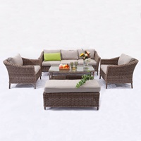 Ensemble de salon de jardin en osier pour restaurant extérieur, 5 pièces, fabrication chinoise