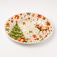 Assiette en mélamine de Noël festive, motif rennes et sapins, vaisselle en mélamine incassable pour les fêtes et la maison