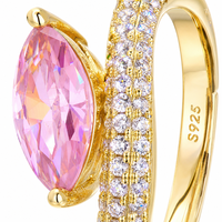 OUGEPHELI Bague en Argent Sterling 925 avec Moissanite Rose Marquise, Réglable, Pavé de Zircons Cubiques, Bijoux Architecturaux pour Femme