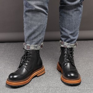 2026 New Men's <b>Boots</b> Thick Sole <b>Boots</b> Genuine <b>Leather</b> Round Toe Shoes Lace-Up <b>Boots</b> Outdoor <b>Work</b> <b>Boots</b> - Product Image 3